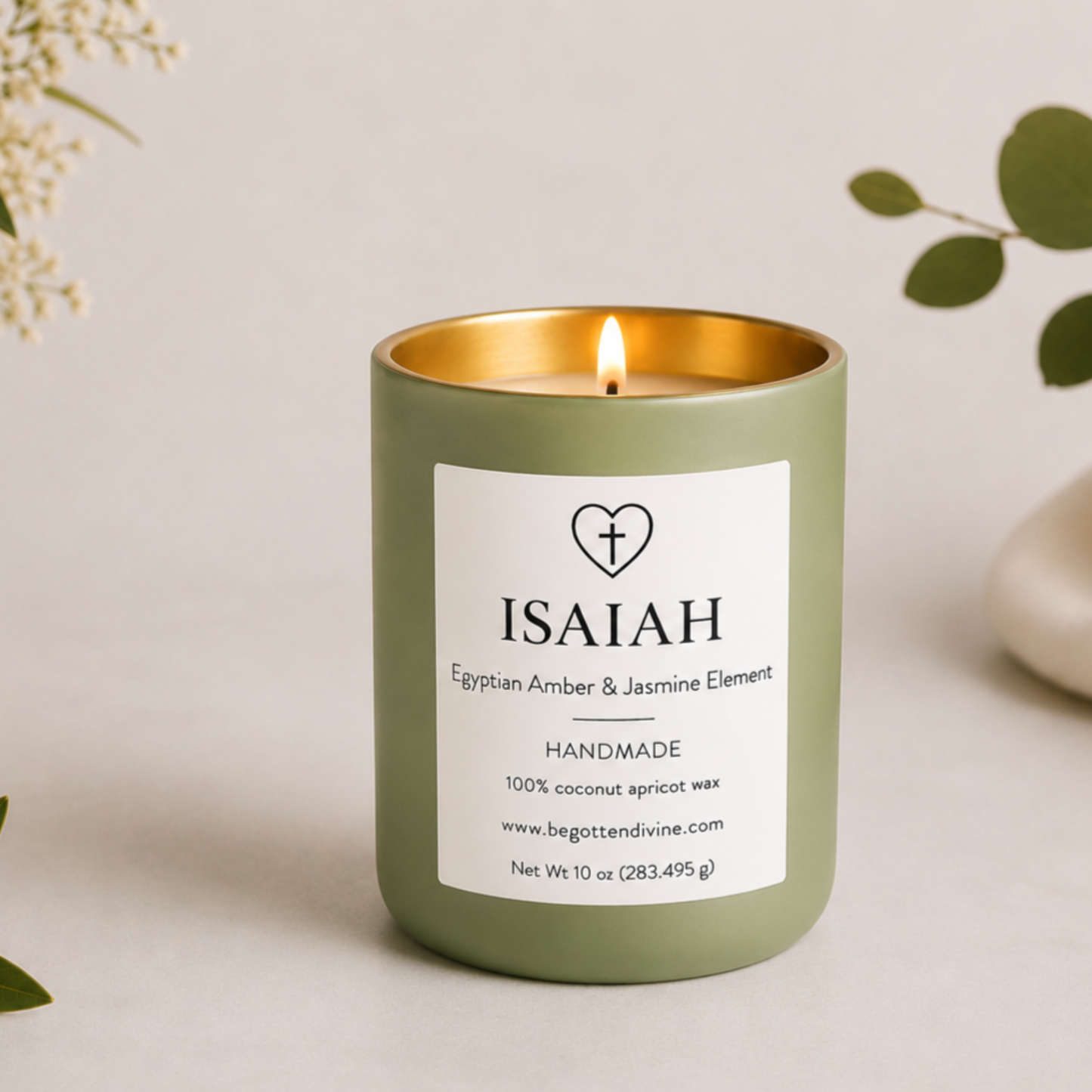 Isaiah Gold Vessel Candle – Egyptian Amber & Jasmine. 10 oz