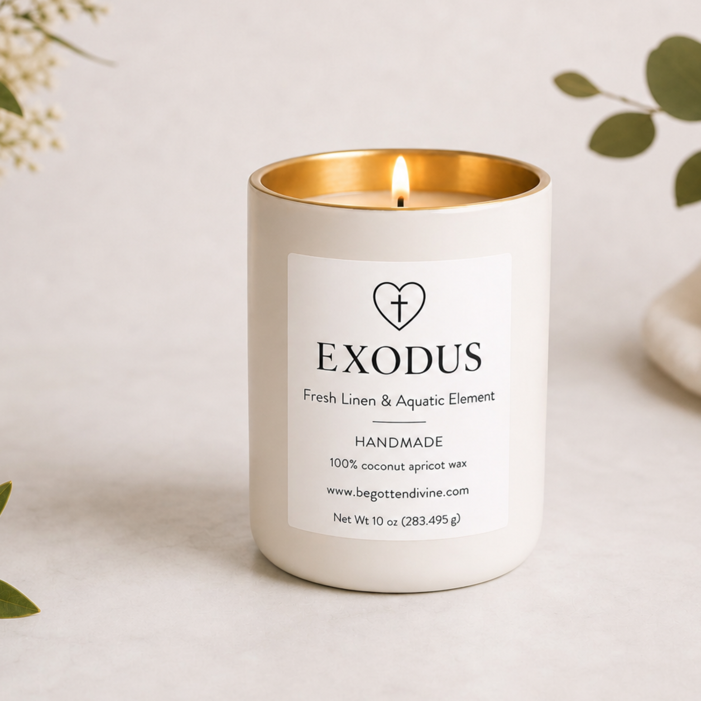 Exodus Gold Vessel Candle – Fresh Linen & Aquatic Element. 10 oz